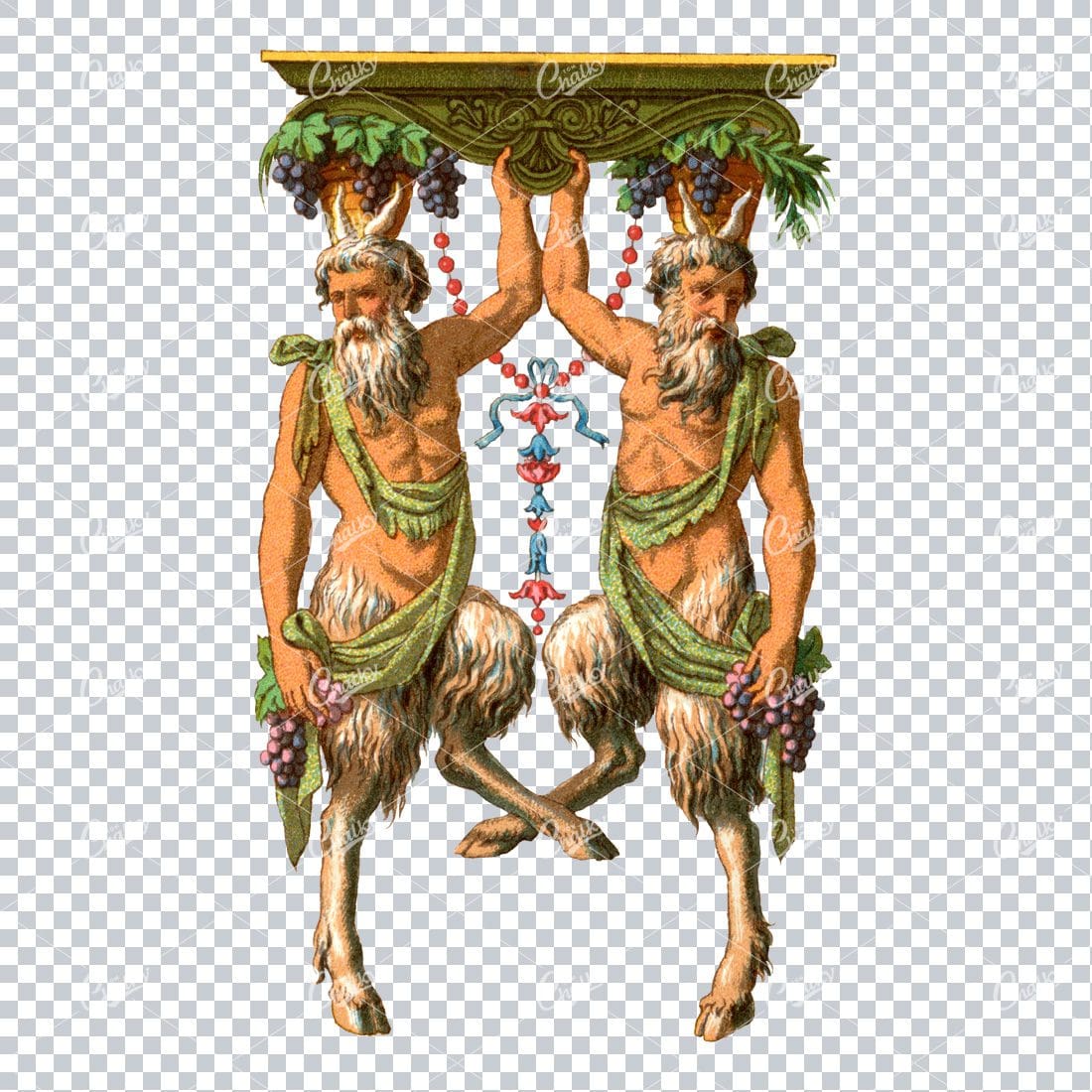 Two Faun (Half Man, Half Goat) Men Holding a Platter