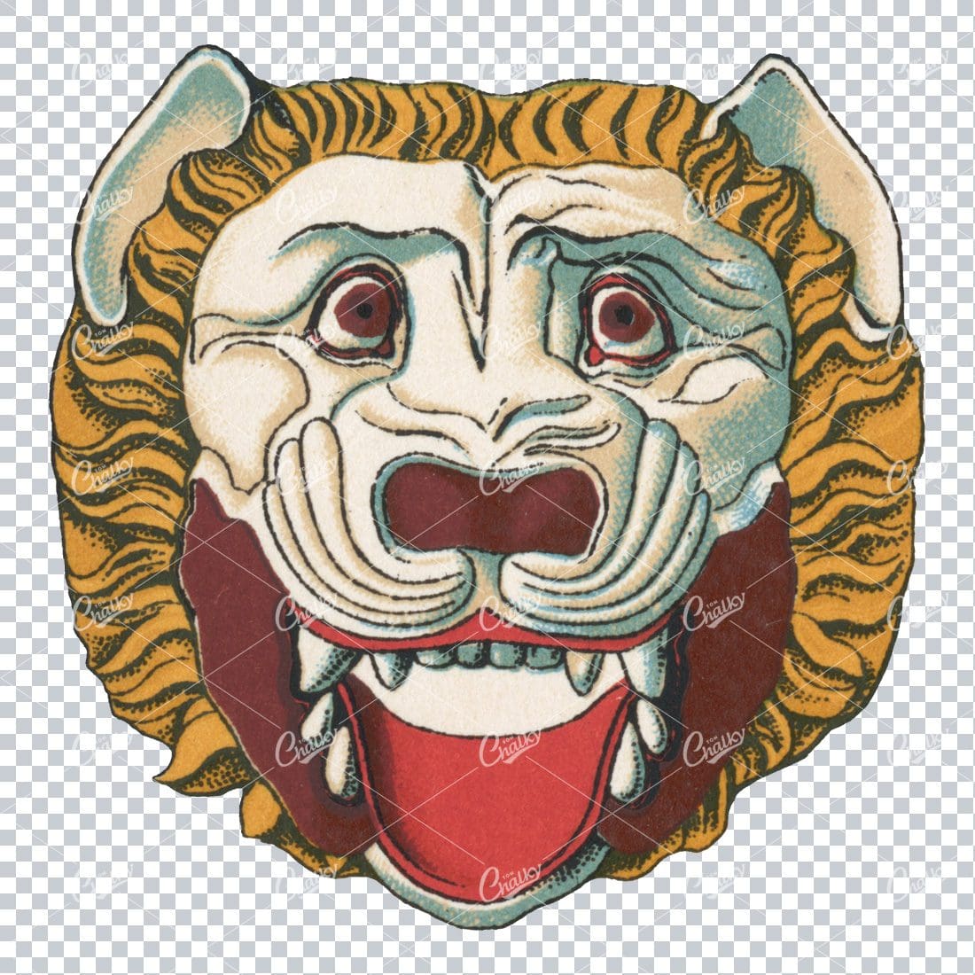 Vintage Illustration of a Grotesque Lion Mask