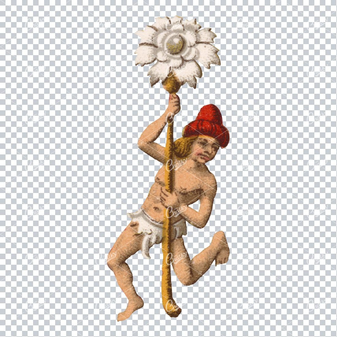 Vintage Illustration of a Small Man Holding a Large Flower