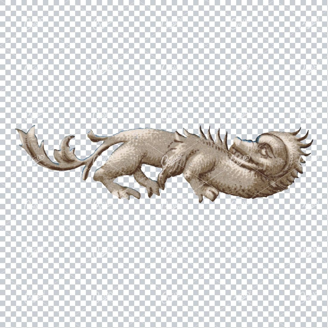 Antique Abstract Illustration of a Sculpted Dragon No.1