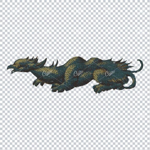 Antique Abstract Illustration of a Sculpted Dragon No.2