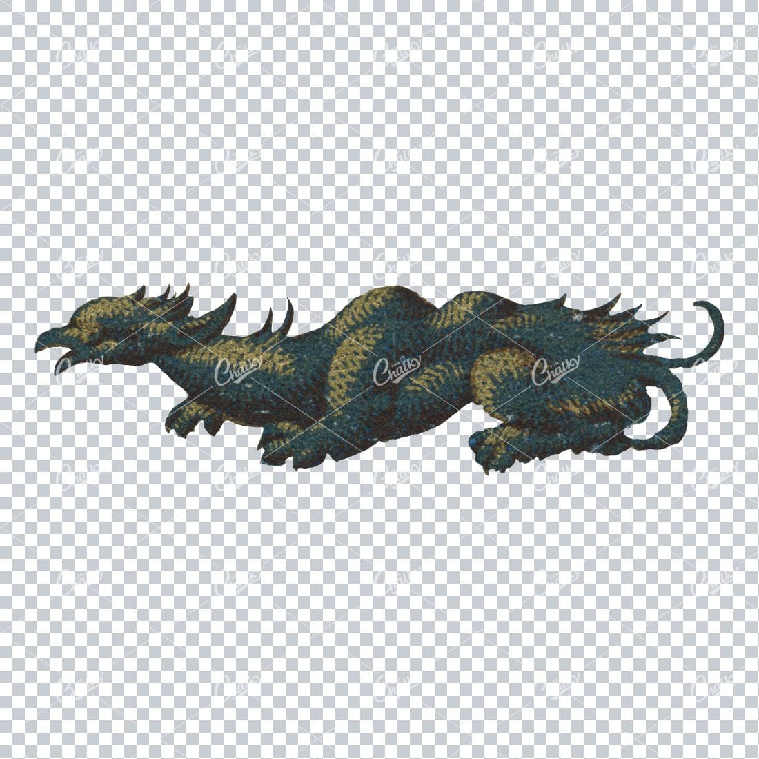 Antique Abstract Illustration of a Sculpted Dragon No.2