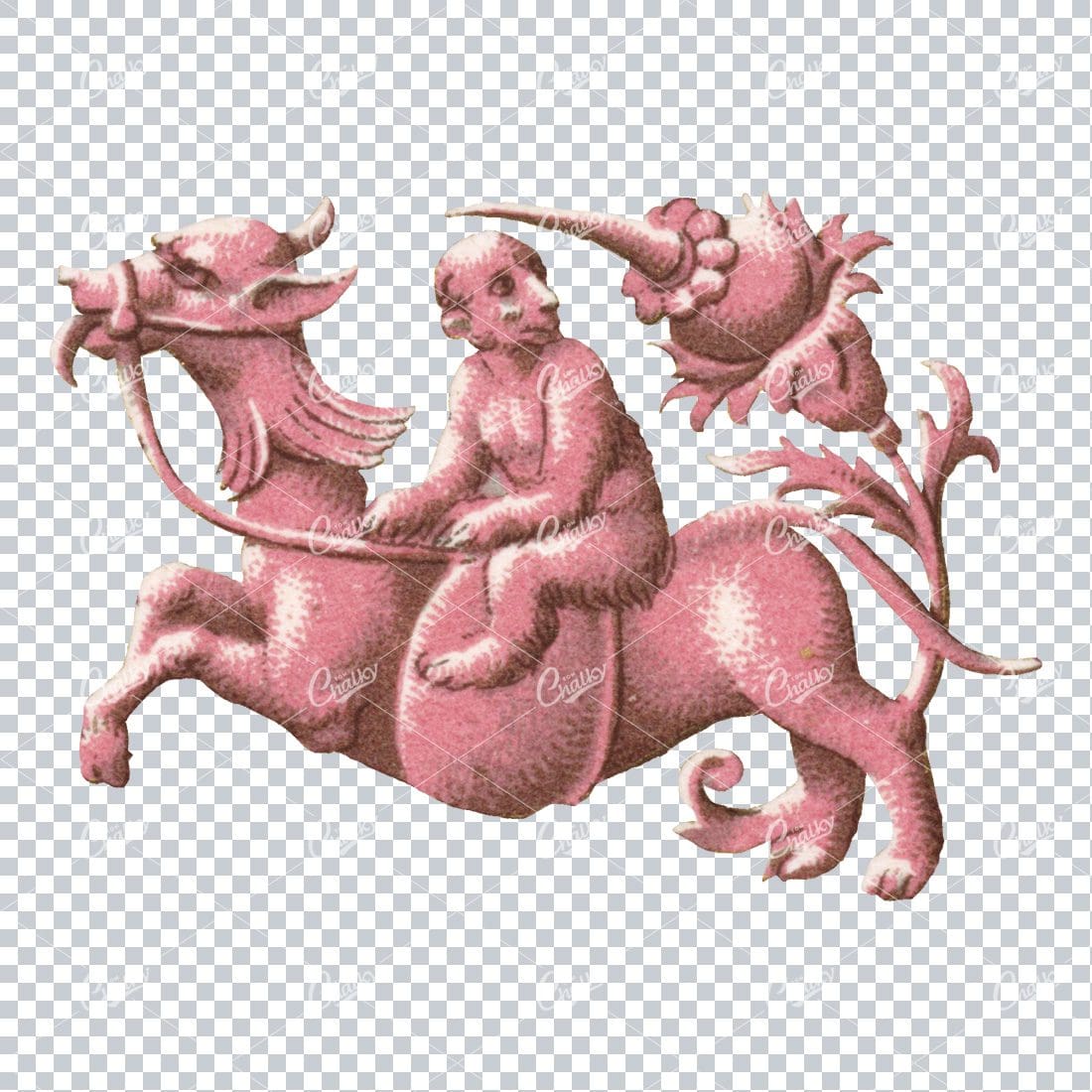 Antique Abstract Illustration of a Sculpted Dragon No.3
