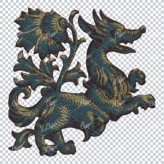 Antique Abstract Illustration of a Sculpted Dragon No.4