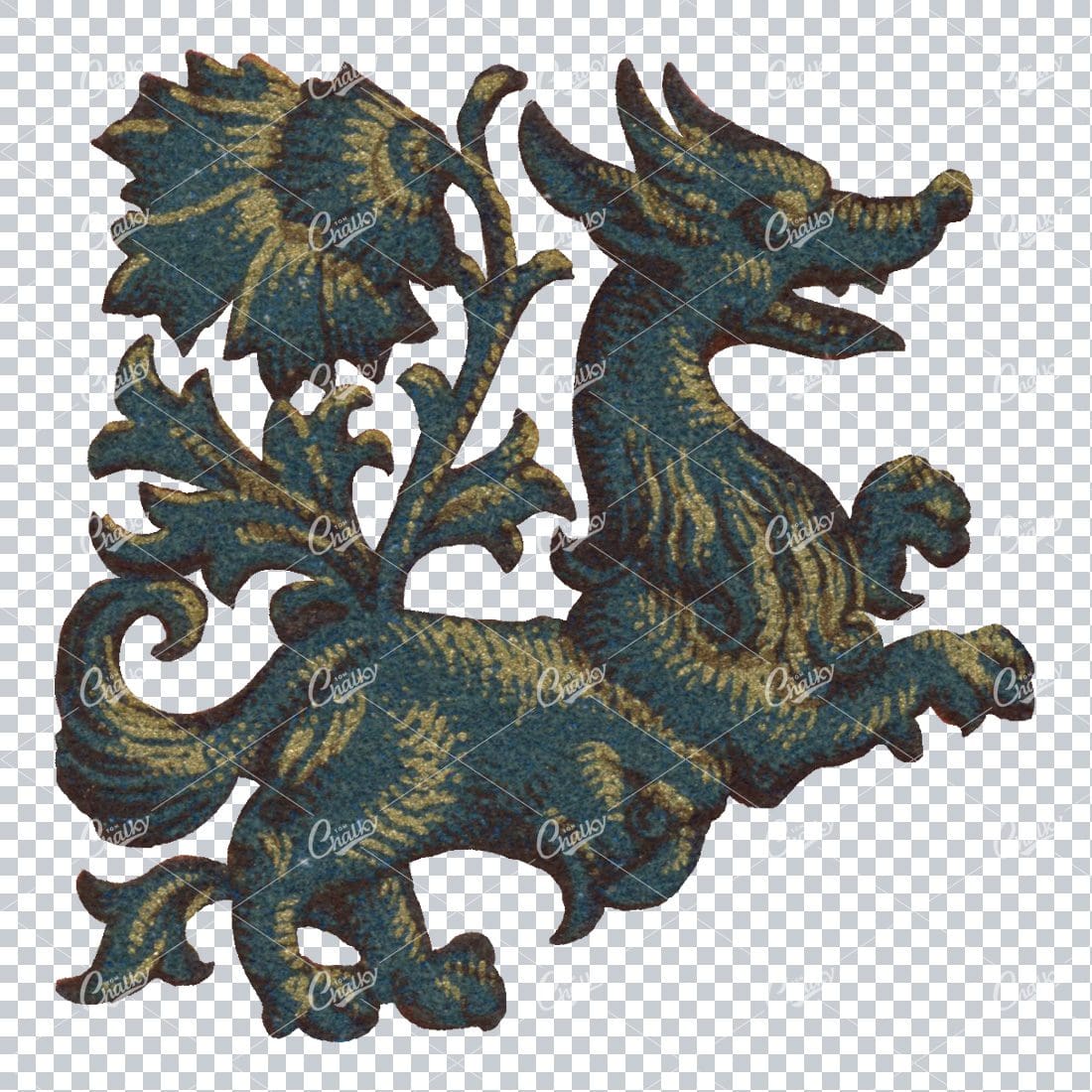 Antique Abstract Illustration of a Sculpted Dragon No.4