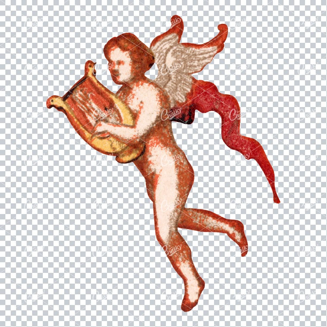 Small Vintage Illustration of an Angel Playing a Harp No.1