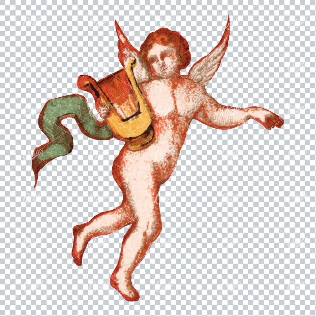 Small Vintage Illustration of an Angel Playing a Harp No.2