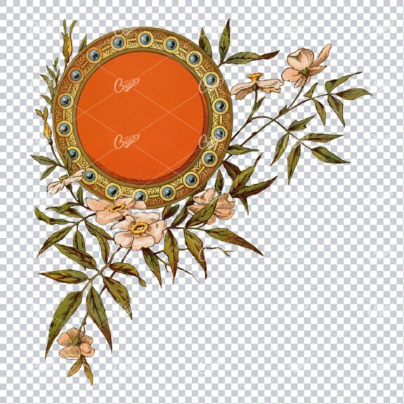 Decorative Circular Emblem Wrapped in Flowers Illustration