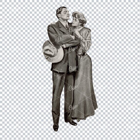 Vintage Black and White Illustration / Painting on a Man and Woman