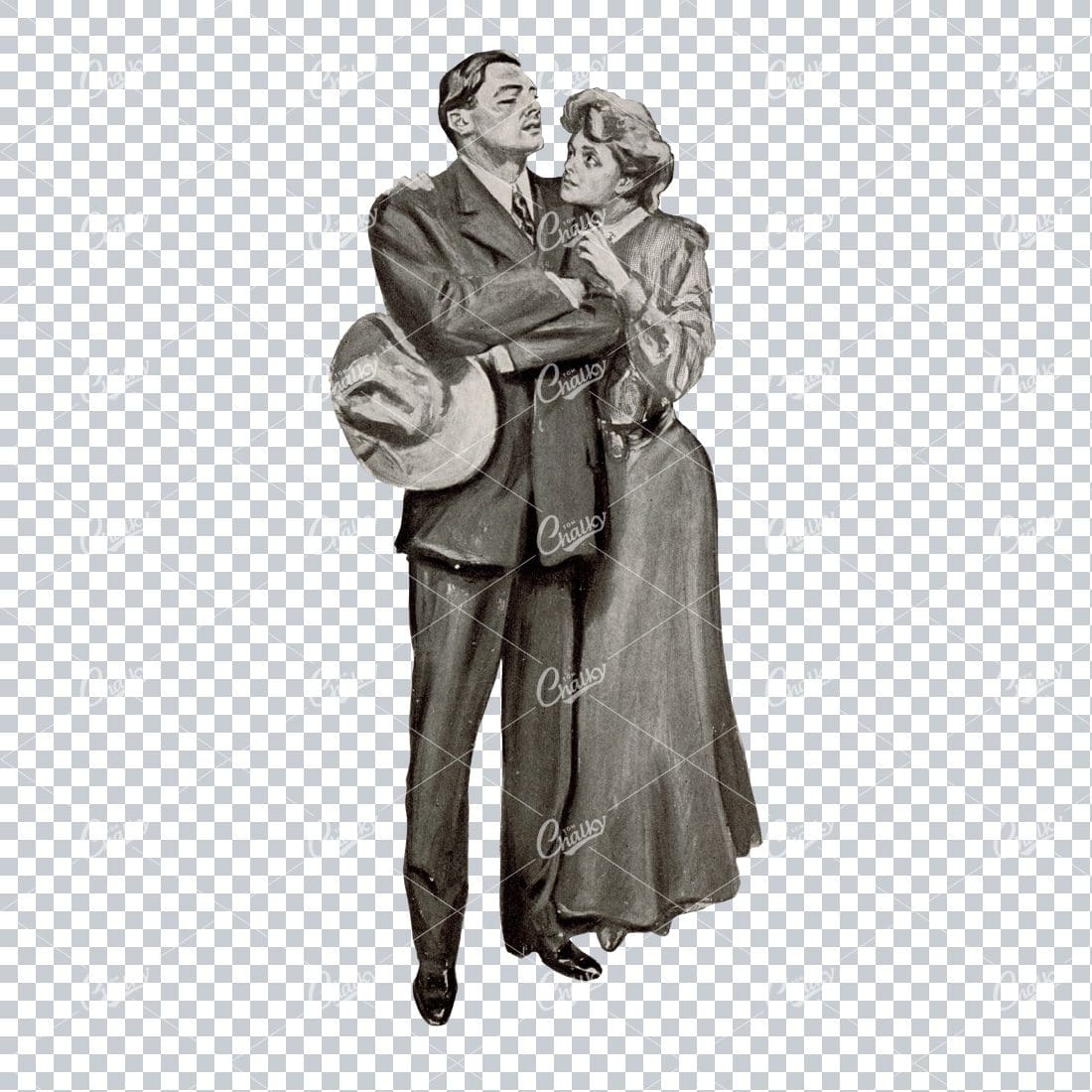 Vintage Black and White Illustration / Painting on a Man and Woman