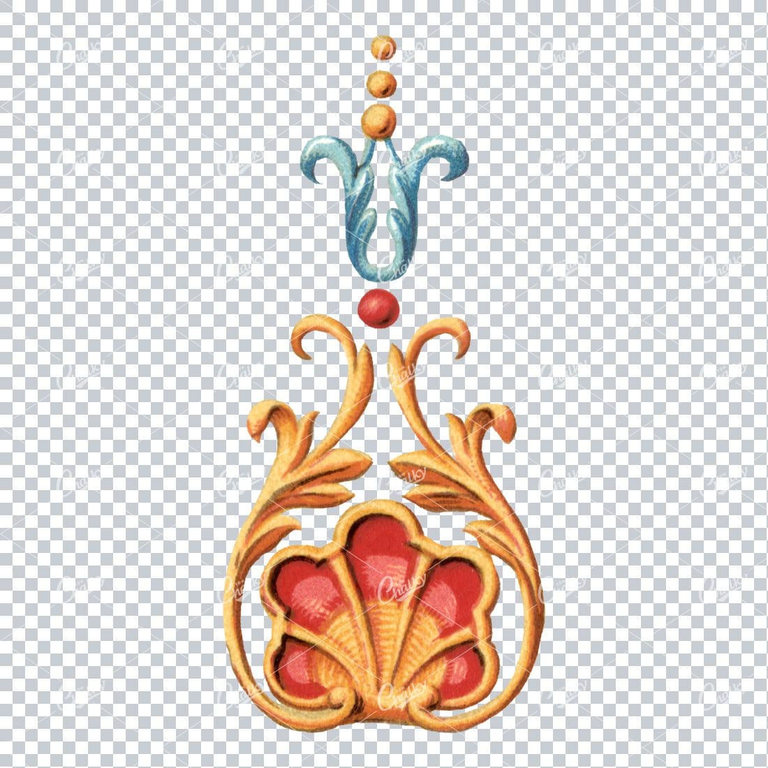 Colorful Decorative Design Element - Flourished Shell with Pearls