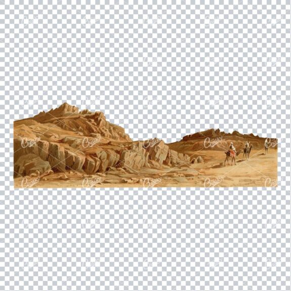Old Landscape Illustration of a Desert and Men Riding Camels