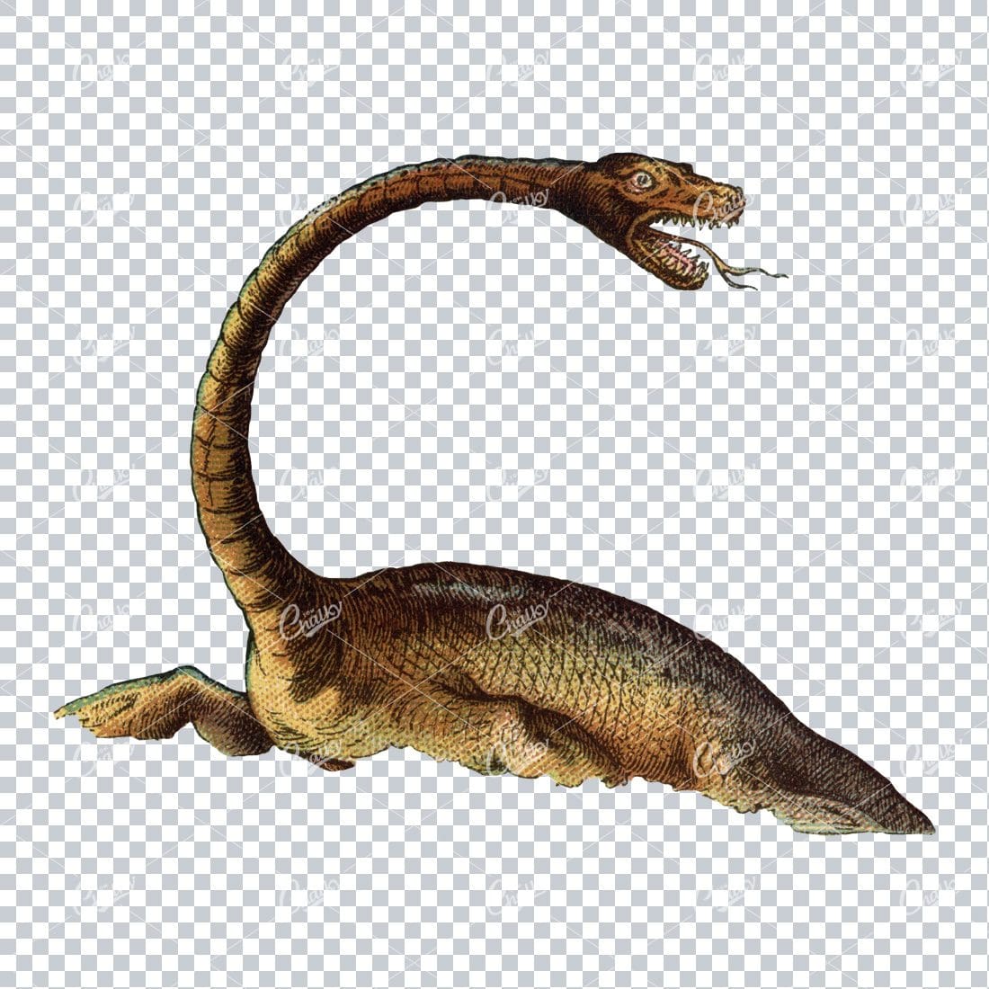 Vintage Prehistoric Color Illustration of a Dinosaur