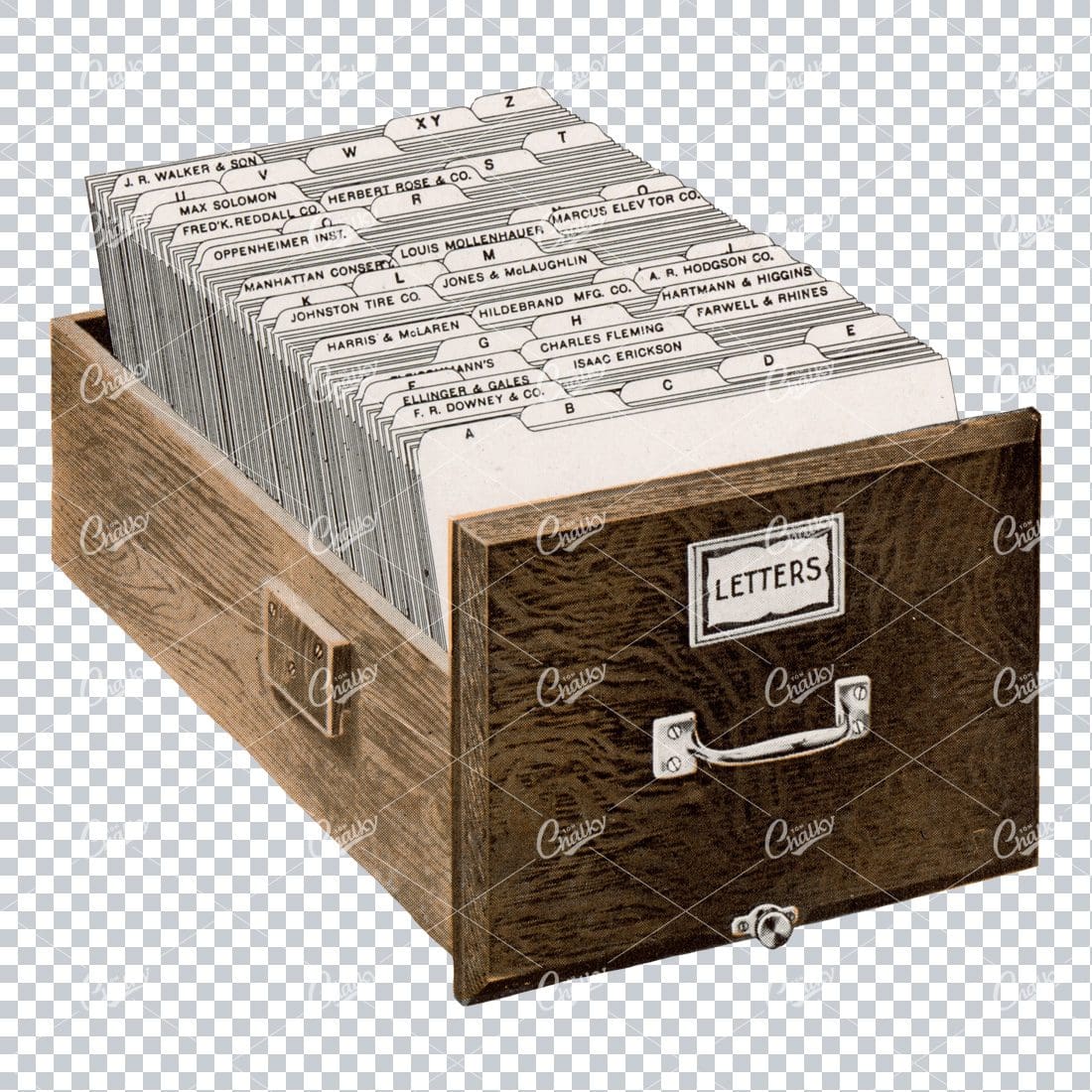 Vintage Color Illustration of a Wood Filing Cabinet Drawer No.2
