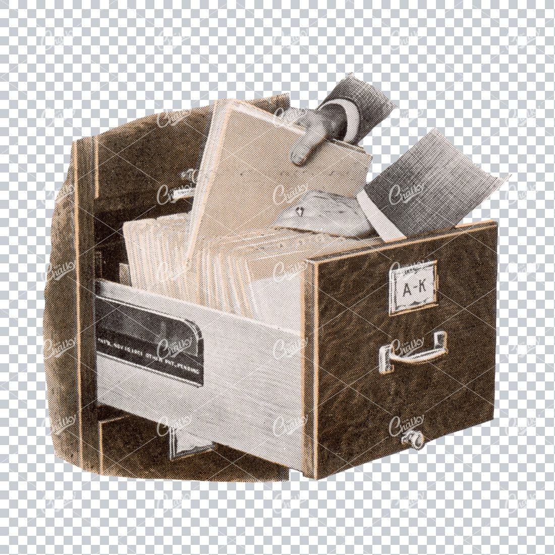 Vintage Color Illustration of a Wood Filing Cabinet Drawer No.3
