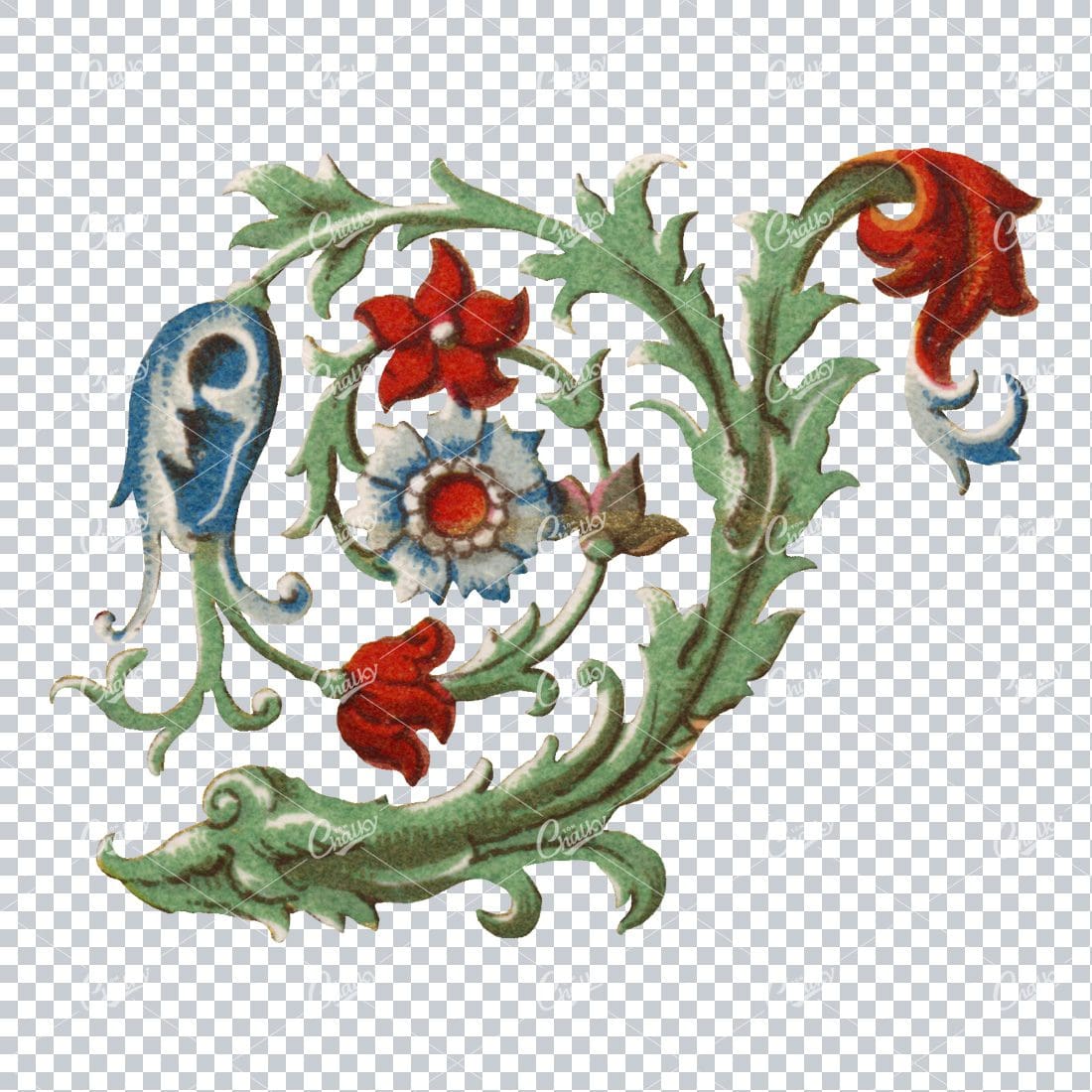 Detailed Flourished Botanical Illustration - Design Element No.1
