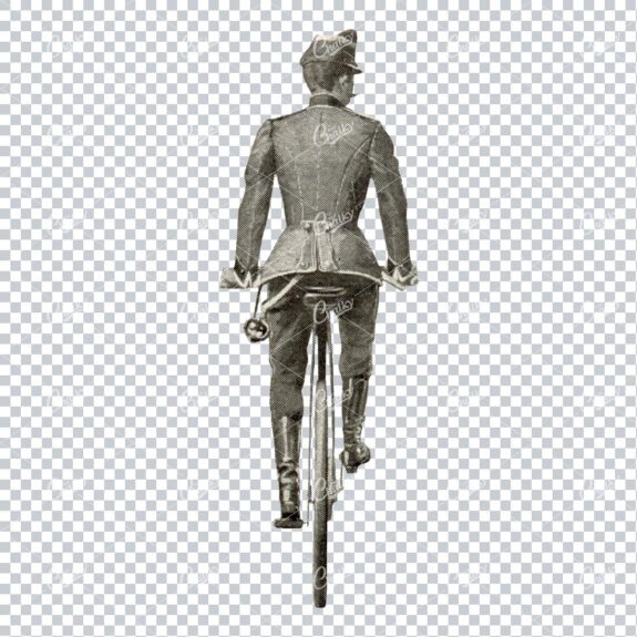 Vintage PNG Color Illustration of a Gentlemen on Bicycle