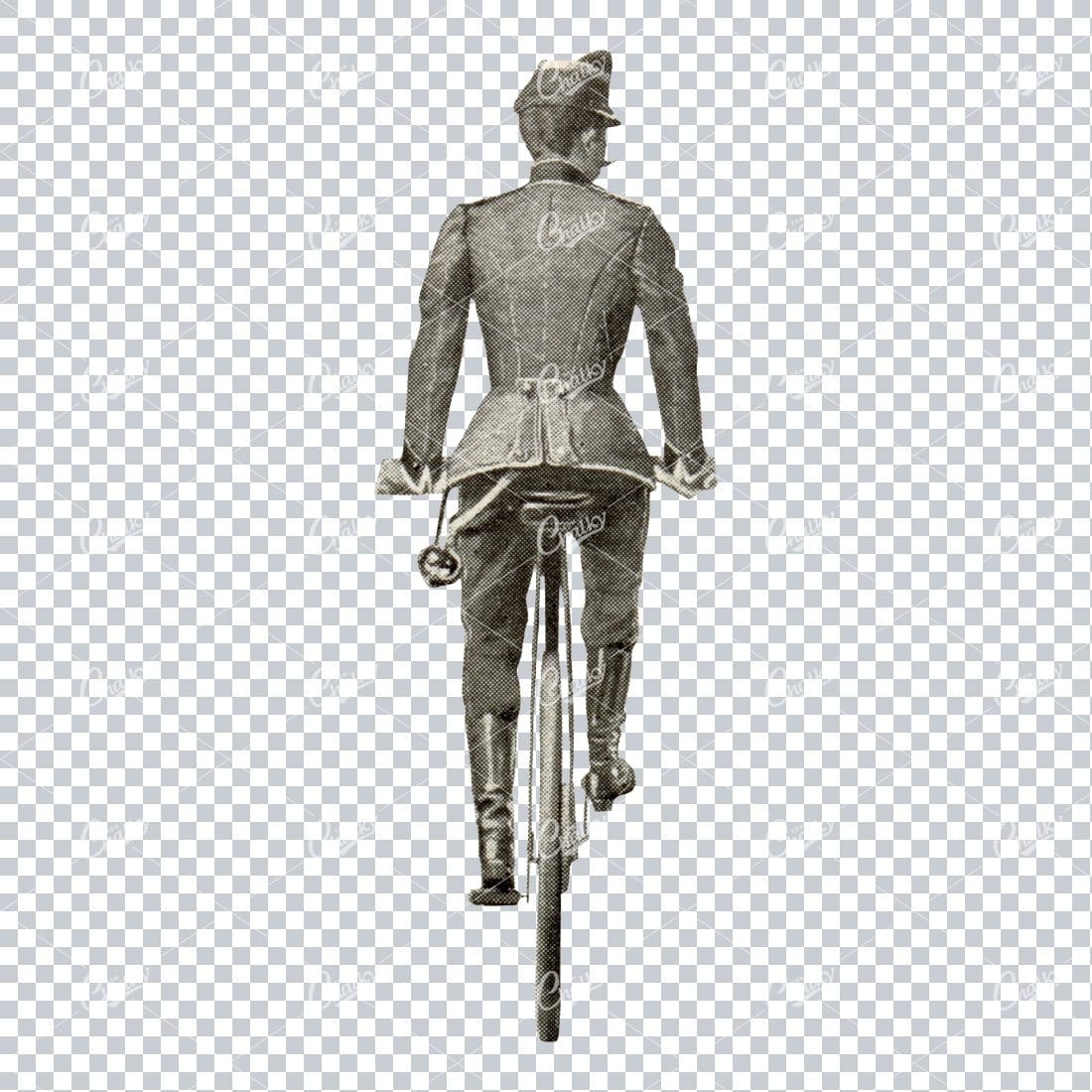 Vintage PNG Color Illustration of a Gentlemen on Bicycle