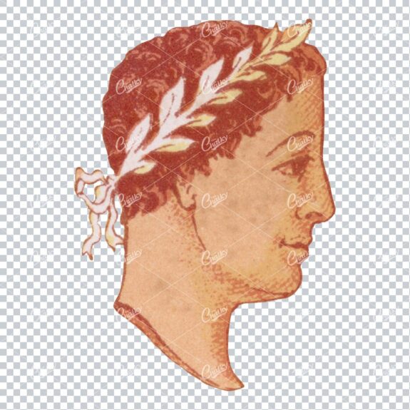 Vintage PNG Color Illustration of a Greek Man's Side Profile with Laurel Crown