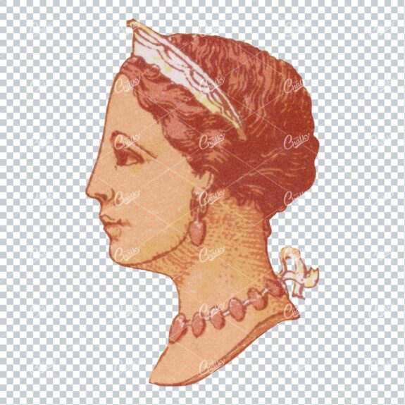 Vintage PNG Color Illustration of a Greek Woman's Side Profile with Crown