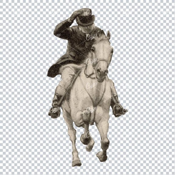 Vintage PNG Color Illustration of a Man in Suit and Top Hat Horse Riding