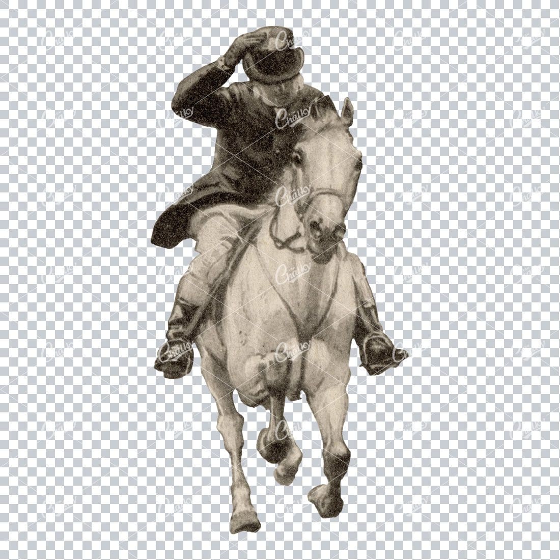Vintage PNG Color Illustration of a Man in Suit and Top Hat Horse Riding