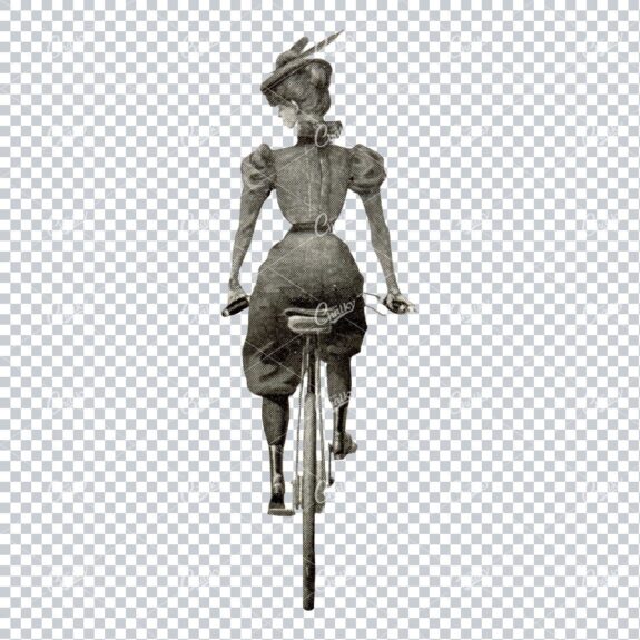 Vintage Sepia Toned Illustration of a Lady Riding a Bicycle