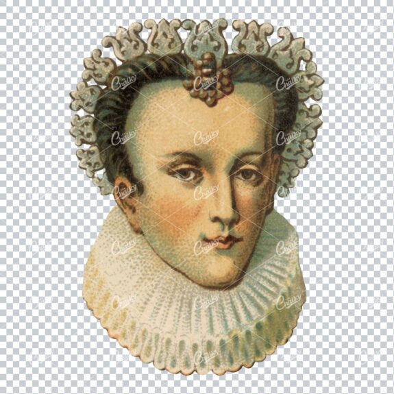 Vintage Full Color PNG Illustration - Mans Portrait Wearing Royal Dress and Crown