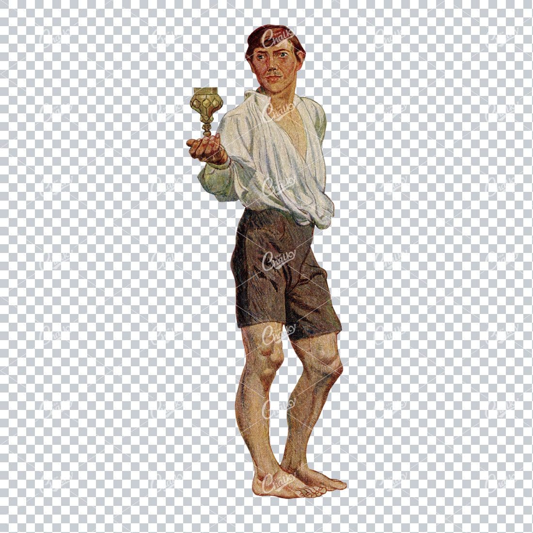 Vintage Full Color PNG Illustration - Man Holding Goblet