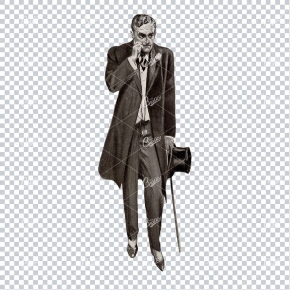 Vintage Sepia Toned PNG Illustration of Smart Gentleman Wearing Suit