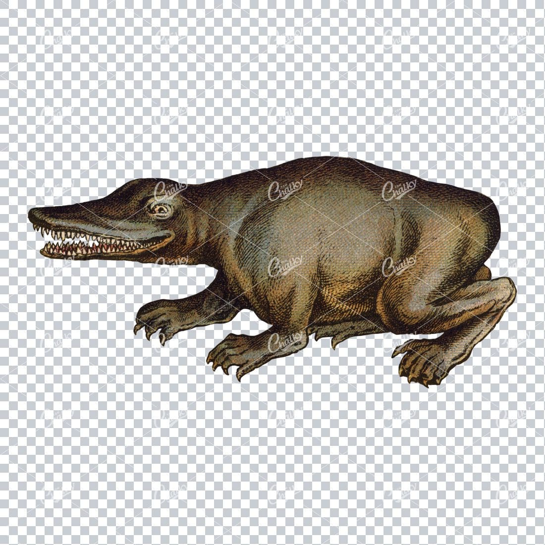Vintage Full Color Prehistoric Illustration of a Mastadonsaurus Dinosaur
