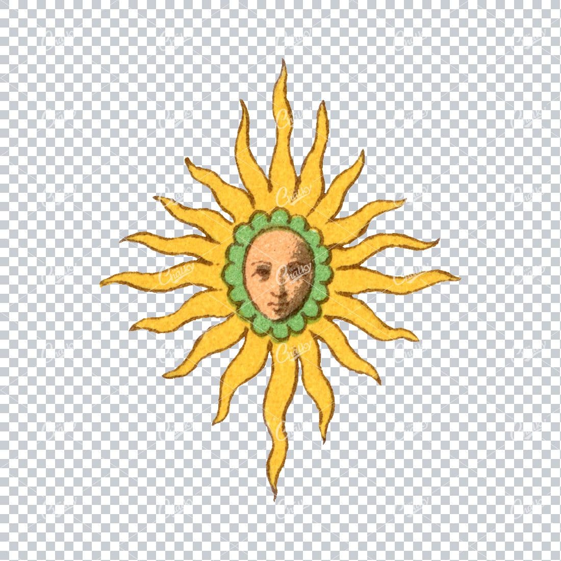 Vintage Decorative Design Element - Sun with Face