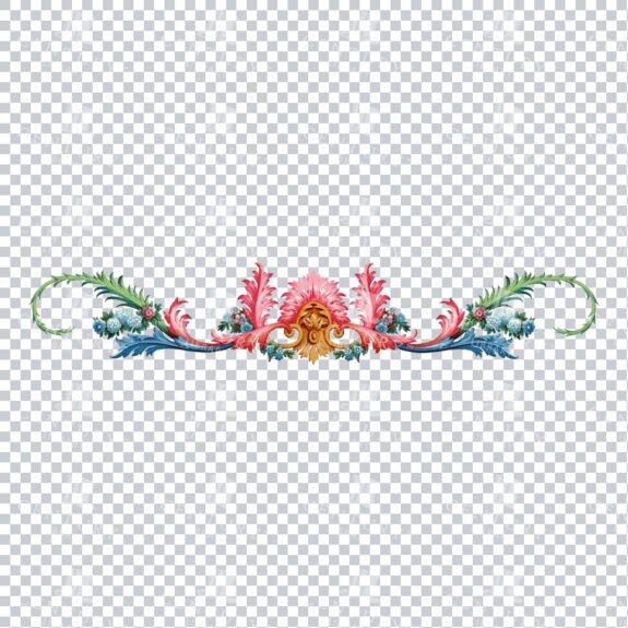 Vibrant and Exotic Flourished Design Element with Flowers - PNG Border / Frame