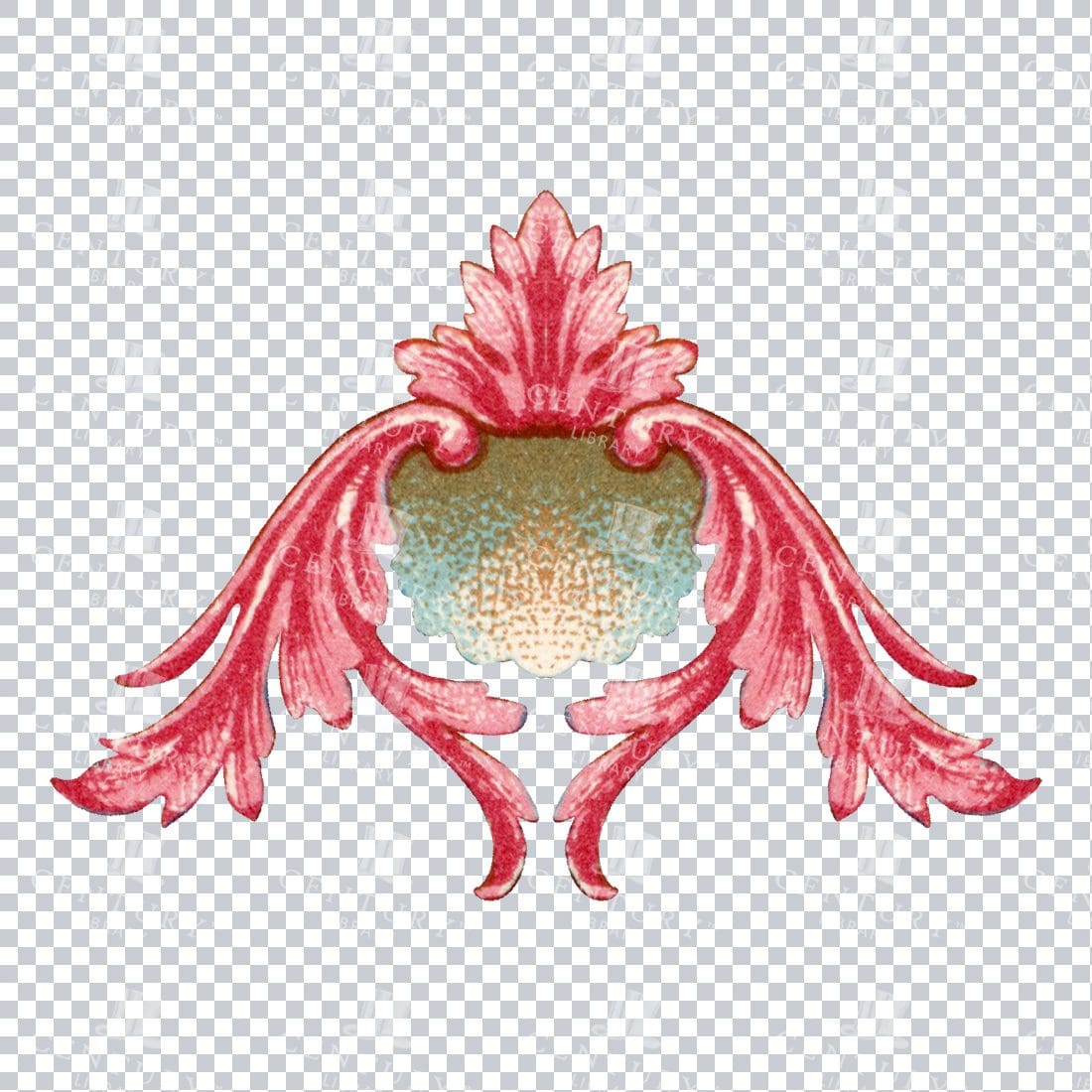 Coral Pink Flourished Design Element PNG Illustration No.4