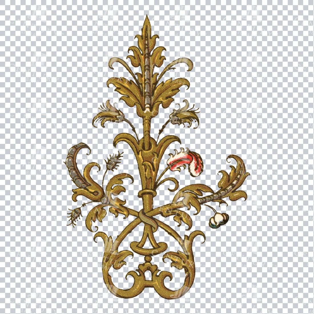 Vintage PNG Design Element - Gold Decorative Flourished Design No.1