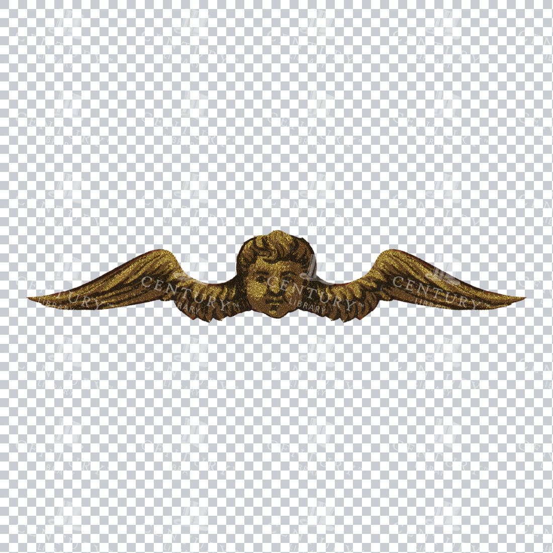 Vintage PNG Design Element - Gold Decorative Cherub Face with Wings