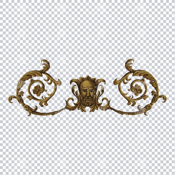 Vintage PNG Design Element - Gold Decorative Flourished Design With Face