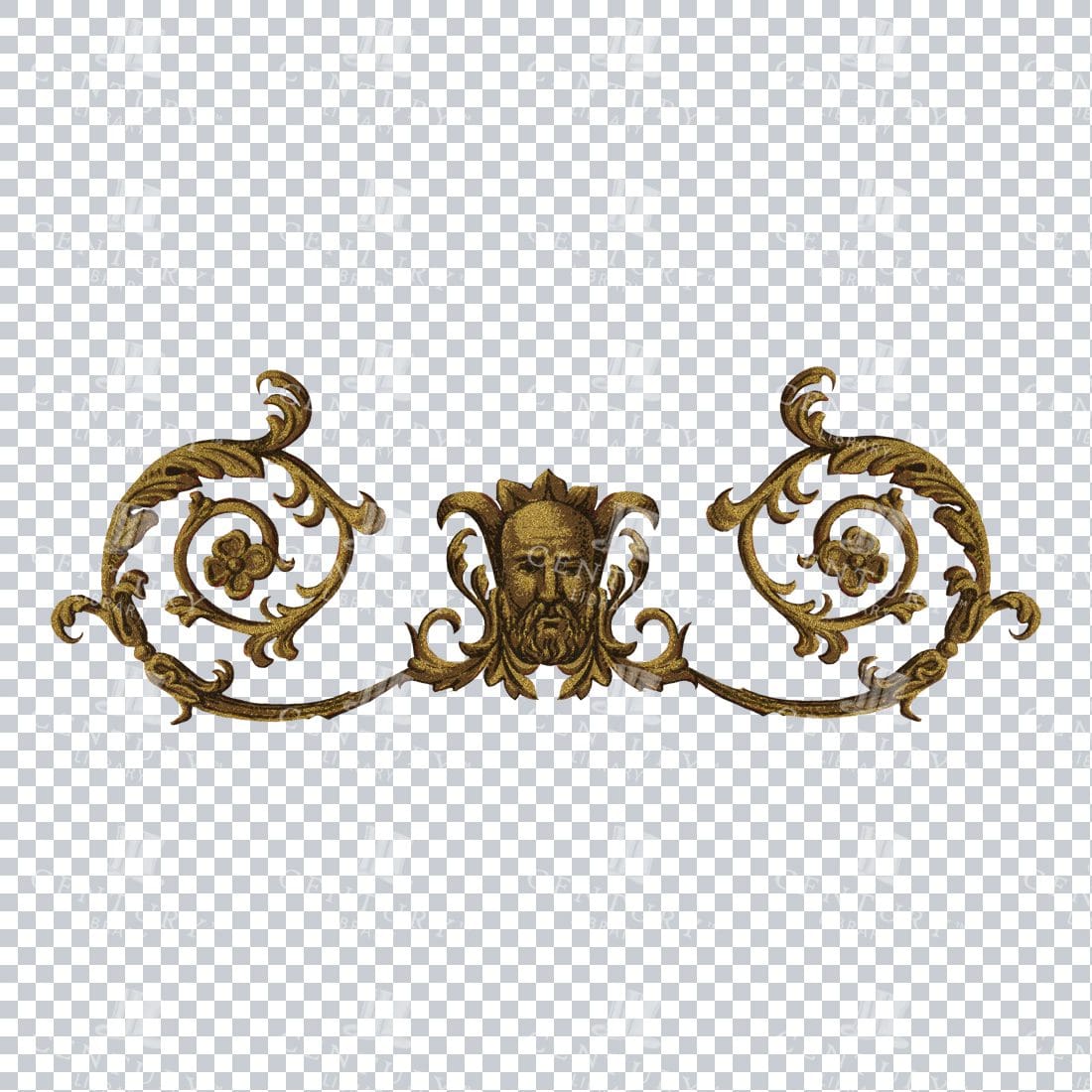Vintage PNG Design Element - Gold Decorative Flourished Design With Face