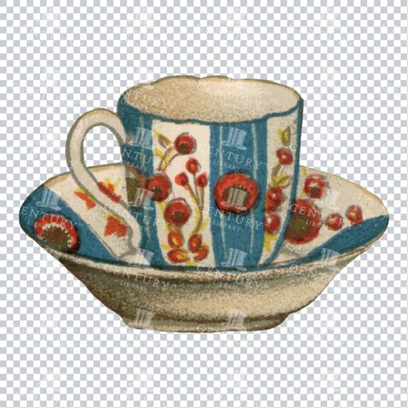 Vintage Full Color Pottery Illustration - Porcelain Cup and Saucer