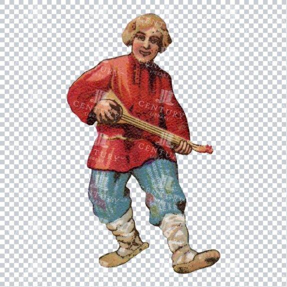 Russian Man Playing the Balalaika - Vintage PNG Illustration