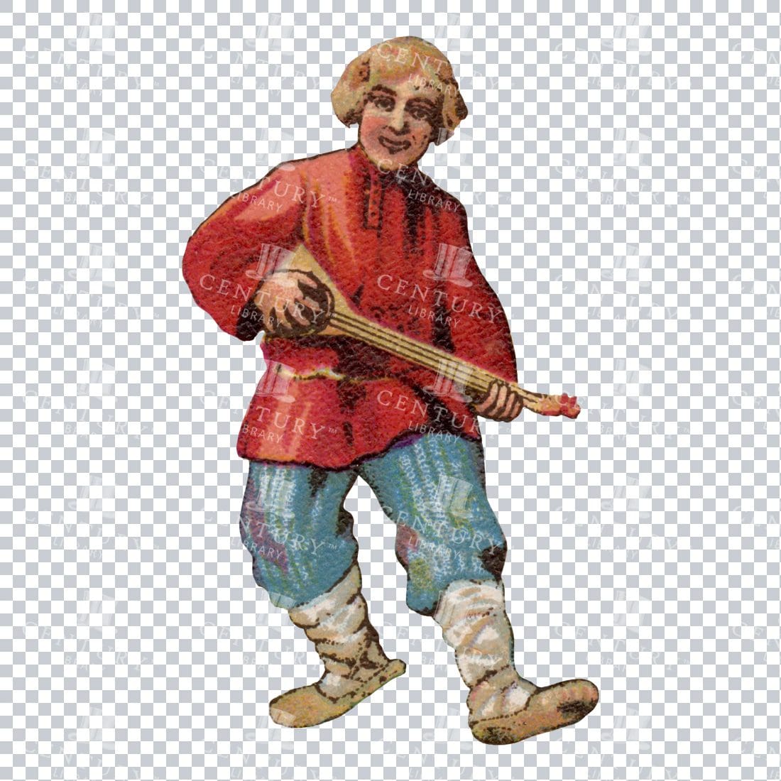 Russian Man Playing the Balalaika - Vintage PNG Illustration