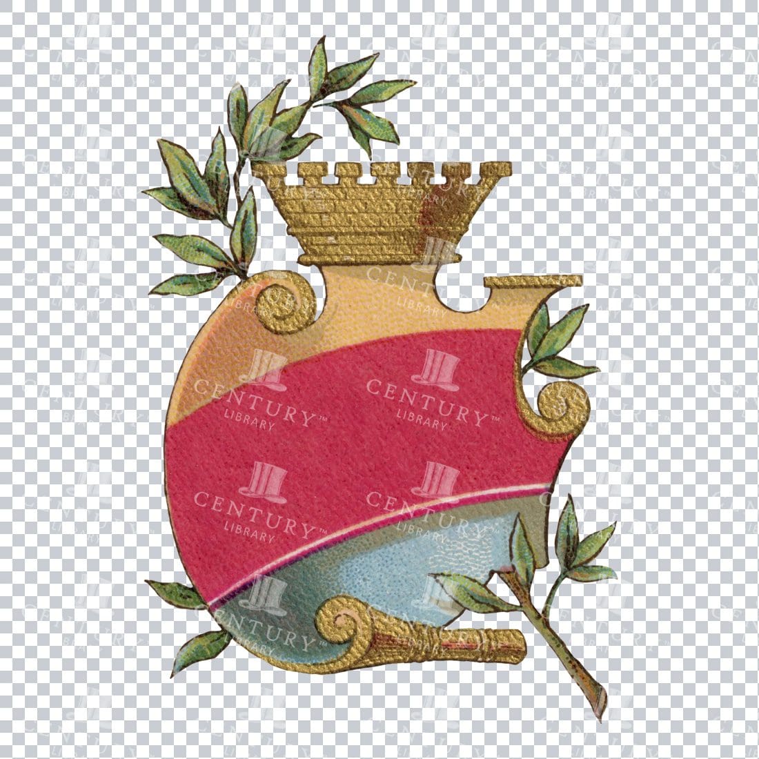 Vintage Heraldry PNG Illustration of a Shield Crest with Crown and Laurel