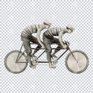 Vintage Illustration of Two Men Riding a Tandem Bicycle