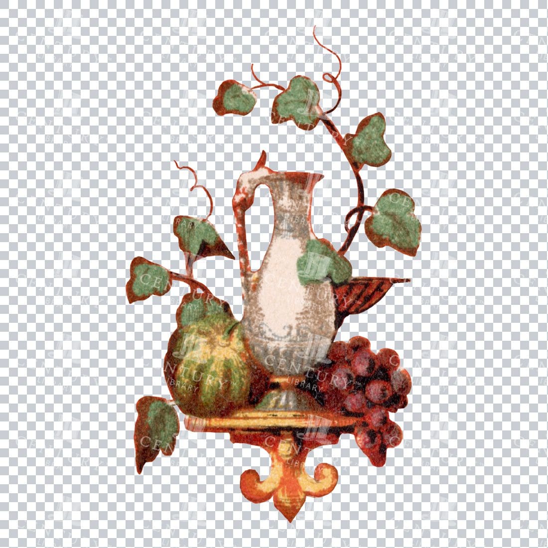 Small Color Illustration of a Vase Wrapped in Grape Vines