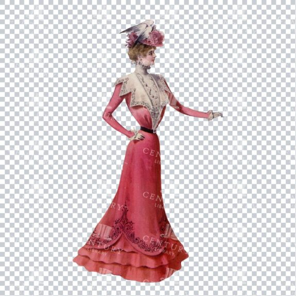 Vintage Fashion Illustration of a Woman in a Pink Dress
