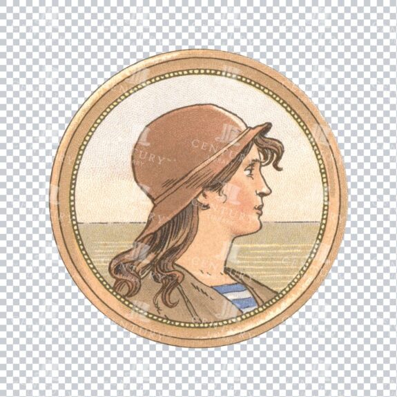 Color Illustration of the Side Profile of a Woman Wearing Hat No.1