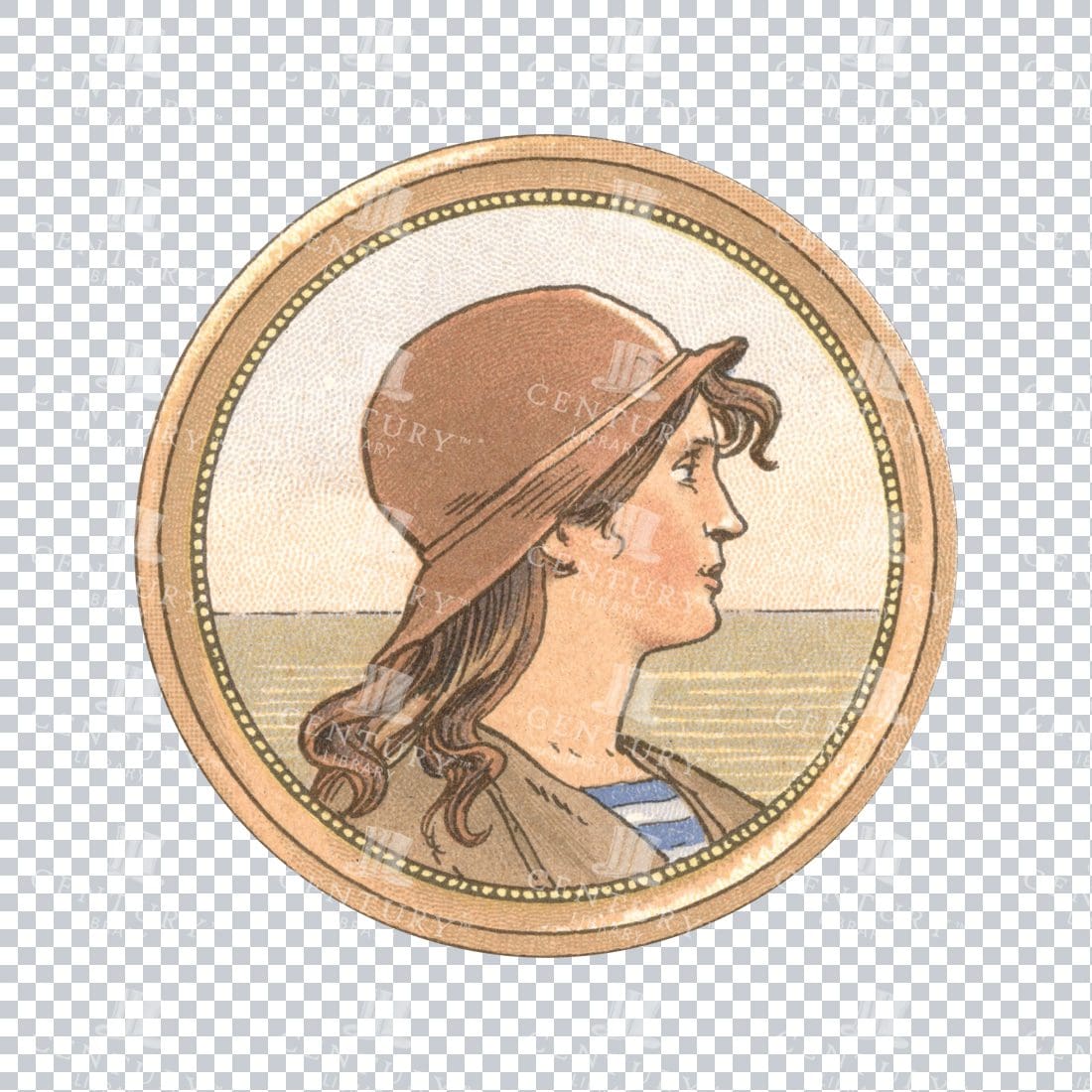 Color Illustration of the Side Profile of a Woman Wearing Hat No.1