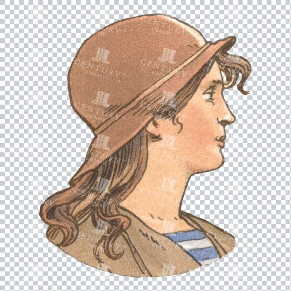 Color Illustration of the Side Profile of a Woman Wearing Hat No.2