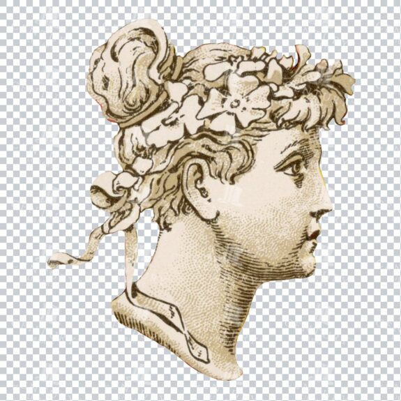 Sepia Vintage Illustration of a Woman with Flowers in Hair - Side Profile