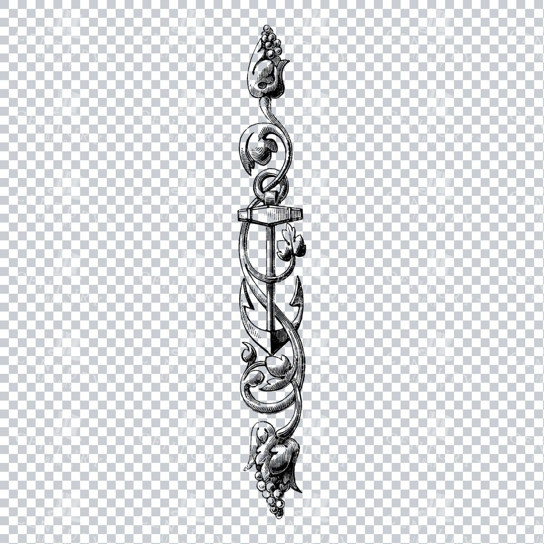 Line Art PNG Clip Art - Decorative Floral Anchor Frise